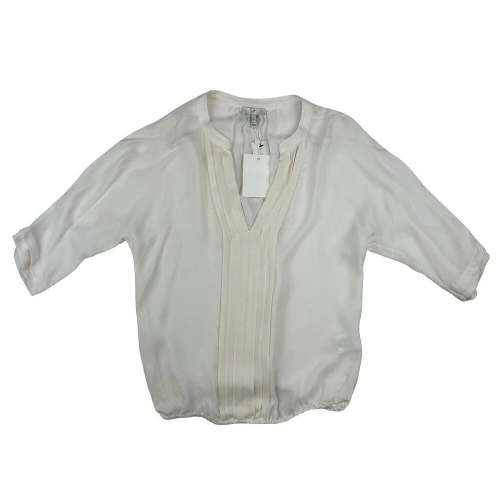 Joie Marru Pleated 3/4 Silk Top Blouse Porcelaine Size XS